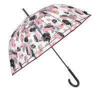 PERLETTI Ombrello Trasparente Antivento Donna - Ombrello Pioggia Automatico Lungo a Cupola Colorato - Resistente Grande Ragazza con Foglie Bicolore - Diametro 89 cm (Foglie Rosa e Nere)
