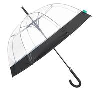 PERLETTI Ombrello Trasparente Automatico Donna Con Bordo Nero - Lungo a Cupola Per Pioggia - Resistente Antivento Grande - Struttura in Fibra Di Vetro - Diametro 89 Cm