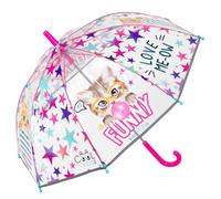 PERLETTI Ombrello Trasparente Bambina a Cupola Rosa Lilla - Ombrellino Bimba 3/5 Anni Resistente in Fibra di Vetro con Bordo Riflettente - Apertura Manuale di Sicurezza - Diametro 64 cm (Gatto)