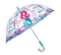 PERLETTI Ombrello Trasparente Bambina a Cupola Sirena - Ombrellino Bimba 3 4 5 Anni Resistente in Fibra di Vetro Blu Lilla con Bordo Riflettente - Apertura Manuale - Diametro 64 cm (Conchiglie)