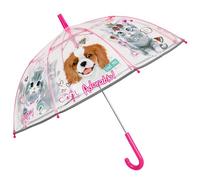 PERLETTI Ombrello Trasparente Bambina Cane Gatto - Ombrello Cupola Bimba 3 4 5 Anni Antivento Resistente con Bordo Riflettente - Ombrellino Bambini Rosa Apertura Manuale - Diametro 69 cm (Cuccioli)