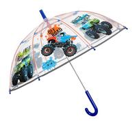 PERLETTI Ombrello Trasparente Bambino 3 4 5 Anni Monster Truck - Ombrello Pioggia Bambini Antivento Lungo a Cupola - Ombrellino Bimbo Resistente Apertura Manuale Sicura - Diametro 69 cm (Trucks)