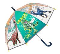 PERLETTI Ombrello Trasparente Bambino 3 4 5 Anni - Ombrello Pioggia Lungo Bambini a Cupola Antivento - Ombrellino Bimbo Asilo Resistente con Apertura Manuale di Sicurezza - Diametro 69 cm (Dinosauri)