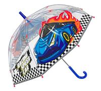 PERLETTI Ombrello Trasparente Bambino 3 4 5 Anni - Ombrello Pioggia Lungo Bambini a Cupola Antivento - Ombrellino Bimbo Asilo Resistente con Apertura Manuale di Sicurezza - Diametro 69 cm (Racing Car)