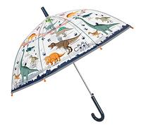 PERLETTI Ombrello Trasparente Bambino con Dinosauri - Ombrellino Automatico Antivento Bambini - Ombrello Bordo Blu Profili Catarifrangenti Bimbo 4 5 6 7 Anni - Diametro 74 cm - Cool Kids (Dinosauro)