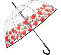 PERLETTI Ombrello Trasparente Con Banda Colorata per Donna - Cupola Automatica, Resistente in Fibra di Vetro - Diametro 89 cm Bordo Cuori