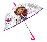 PERLETTI Ombrello Trasparente Gabby's Dollhouse Bambina - Ombrello Pioggia Bambini Antivento Cupola con Gabby e Pandy - Ombrellino Bambine 4 5 6 Anni Leggero Scuola Materna - Diametro 74 cm