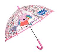 PERLETTI Ombrello Trasparente Peppa Bambina con Arcobaleni - Ombrellino Lungo Cupola Bimba dai 3 ai 5 Anni Apertura Manuale - Ombrello Antivento Resistente Leggero Bambine - Diametro 64 cm (Rosa)