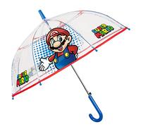 PERLETTI Ombrello Trasparente Super Mario Bambino 4 5 6 Anni - Ombrellino Automatico Rosso Colorato con Pois Blu Antivento Resistente - Ombrello Bimbo Scuola Materna Asilo Sicuro - Diametro 76 cm