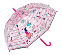 PERLETTI Ombrello Trasparente Unicorno Bambina - Ombrello Lungo a Cupola Antivento con Apertura Manuale di Sicurezza - Ombrellino Bimba 3 4 5 6 Anni Rosa Leggero - Diametro 69 cm (Manico Rosa)