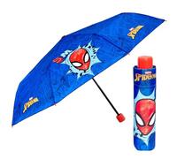PERLETTI Ombrello Uomo Ragno Portatile da Bambino - Ombrello Pieghevole Marvel Pioggia Bimbo 7+ Anni con Spider - Ombrellino Mini Manuale Robusto - Diametro 91 cm (Blu e Rosso)
