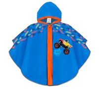 PERLETTI Poncho Antipioggia Bambino Monster Truck - Mantella Impermeabile Antivento Bimbo Catarifrangente - Mantellina Pioggia Azzurra Bambini 3 4 5 6 Anni Cappuccio Bottoni (Monster Truck, 3-6 Anni)