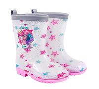 PERLETTI Stivali Pioggia Bambina Unicorno Argento Glitter - Scarpe Bambina Anti Pioggia in PVC con Suola Rosa Antiscivolo Bordo Riflettente - Stivaletti Bambina Gomma Impermeabili (Argento, 28/29 EU)