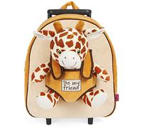 PERLETTI Trolley Giraffa Peluche da Bambini 3 4 5 Anni Arancio Marrone - Zainetto Scuola Materna Asilo Bimba Bimbo con Ruote e Spallacci - Borsa Bagaglio da Viaggio - 28x32x11 cm