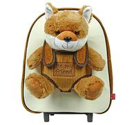 PERLETTI Trolley Peluche Animale da Bambino Bambina 3 4 5 Anni - Zainetto Scuola Asilo Bimba Bimbo con Ruote e Spallacci - Borsa Bagaglio da Viaggio - 28x32x11 cm (Volpe)
