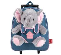 PERLETTI Trolley Peluche Elefantino da Bambino Bambina 3 4 5 Anni - Zainetto Scuola Asilo Bimba Bimbo con Ruote e Spallacci - Borsa da Viaggio Effetto Jeans - 28x32x11 cm (Elefante)