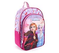 PERLETTI Zainetto Bambina Colorato Principesse Anna Elsa - Disney Frozen 2 con Pratica Tasca Frontale per Asilo - Cartella Scuola Materna Elementare Rosa e Lilla - 36x25x12 cm