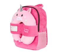 PERLETTI Zaino Bambino Bambina con Cuscino da Viaggio - Zainetto Trolley Removibile Bambini Tasche Laterali in Rete - Zaino Peluche Morbido Spallacci Regolabili - Dimensioni 31x24x11 cm (Unicorno)