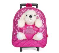 PERLETTI Zaino Trolley Bambina con Barboncino Peluche Estraibile - Zainetto Bimba Bimbo Morbido Rosa - Zaino Asilo da Viaggio Regalo Bambino 3 4 5 6 Anni Carrello Removibile - Dimensioni 32x28x11cm