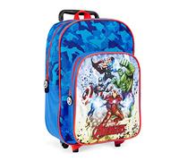 PERLETTI Zaino Trolley Bambino Marvel Avengers Blu Rosso - Scuola Materna Viaggio con Tasca Frontale - Zaino con Rotelle e Carro Rimovibile Supereroi Leggero Pratico - 36x25x12cm