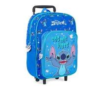 PERLETTI Zaino Trolley Stitch Bambino Bambina - Zainetto Bimbo Bimba Asilo Scuola Materna Blu Tasca Frontale - Zaino da Viaggio con Rotelle Bagaglio a Mano Bambini Leggero - Dimensioni 36x24x12 cm