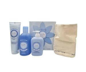 Perlier Iris Blu Confezione Regalo Bagnoschiuma 500 Ml Crema Corpo 250 Ml Sapone Liquido 300 Ml e Pochette