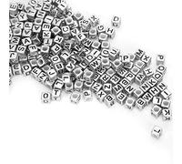 Perlin - 300 perline acriliche cubiche con lettere dell'alfabeto in nero e argento, iniziali, foro grande, perline europee per braccialetto fai da te, collana, creazione di gioielli, amicizia