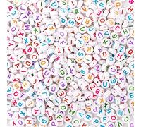 Perlin 600 pezzi di perline acriliche rotonde con lettere, set di perline iniziali con l'alfabeto, perline con lettere da infilare per braccialetti fai da te, creazione di gioielli, bianco e colorato