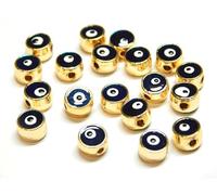 Perlin Nazar Boncugu, occhio blu, Evil Eye, bracciale con perle in vetro dorato, amuleto smaltato, perline intermedie, 10 pezzi, gioielli fai da te