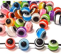 Perlin Nazar Boncuk Boncugu - Set di 100 perline rotonde da 6 mm, occhio di boese, colore misto, occhio blu, perline Evil Eye Beads, portafortuna turco, bomboniere
