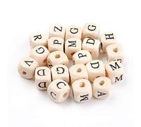 Perlin Perline in legno con lettere da 10 mm, cubo da 4 mm, foro da 4 mm, 100 pezzi, perline dell'alfabeto, ABC, fai da te, perline con nome, gioielli per bambini