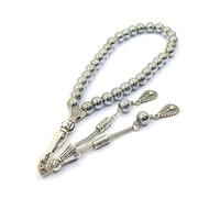 Perlin Tesbih Tasbih Tespih Misbaha Subha 33, rosario islamico musulmano, accessori per l'adorazione, perle di ematite gemma, sfera 8 mm (argento)