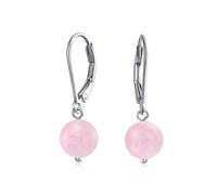Perlina Rotonda Semplice Quarzo Rosa Chiaro Orecchini A Sfera A Leva Per Le Donne .925 Argento 925 Pietra Di Nascita Di Febbraio