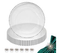 Perline Acrilico Caricabatterie Piatti 33cm Trasparente Con Oro/Argento Bordo