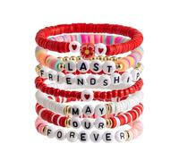 Perline colorate in argilla morbida, regolabili, fatte a mano, con lettera d'amore e ciondolo a forma di cuore fragola