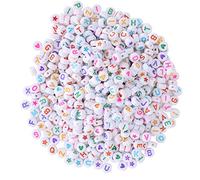 Perline D'amore Acriliche Rotonde, Perline Acriliche Rotonde Miste Bianche, 1000 Pezzi, Perline con Lettere, Alfabeto di Colori Rotondi, Cuore Pesca a Stelle, Perline a Cuore