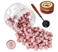 Perline di Cera Sigillante, Perline di Ceralacca, 200 Pezzi Sigillo di Cera Ottagonale con Caldo e Cucchiaio, Fai Da Te per Francobolli, Lettere, Buste, Inviti, Carte, Regalo (Oro Rosa)