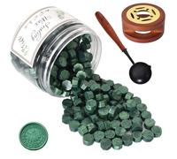 Perline di Cera Sigillante, Perline di Ceralacca, 200 Pezzi Sigillo di Cera Ottagonale con Caldo e Cucchiaio, Fai Da Te per Francobolli, Let (Verde)