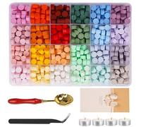 Perline di Ceralacca con 24 Colori e 600 pezzi Cera Sigillante Ottagonale con 4 Candele, 1 Cucchiaio e 1 pinzette per Inviti di Nozze, Buste, Lettere, Cartoline, Confezione Regalo-3