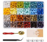 Perline di Ceralacca con 24 Colori e 600 pezzi Cera Sigillante Ottagonale con 4 Candele, 1 Cucchiaio e 1 pinzette per Inviti di Nozze, Buste, Lettere, Cartoline, Confezione Regalo-F