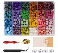 Perline di Ceralacca con 24 Colori e 600 pezzi Cera Sigillante Ottagonale con 4 Candele, 1 Cucchiaio e 1 pinzette per Inviti di Nozze, Buste, Lettere, Cartoline, Confezione Regalo-A