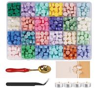 Perline di Ceralacca con 24 Colori e 600 pezzi Cera Sigillante Ottagonale con 4 Candele, 1 Cucchiaio e 1 pinzette per Inviti di Nozze, Buste, Lettere, Cartoline, Confezione Regalo-J