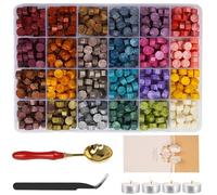 Perline di Ceralacca con 24 Colori e 600 pezzi Cera Sigillante Ottagonale con 4 Candele, 1 Cucchiaio e 1 pinzette per Inviti di Nozze, Buste, Lettere, Cartoline, Confezione Regalo-B