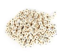 Perline di legno cubiche, perline sciolte di legno con 26 lettere iniziali | 300 pezzi con foro rotondo, cubo inciso per collane fai da te, orecchini, bracciali, portachiavi, creazione di gioielli