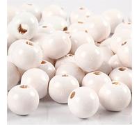 Perline di legno, diametro: 10 mm, bianco, 20 g circa. 70 pezzi