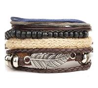 Perline di Legno Multistrato di Piume di Piume di Lega d'Angelo Bracciali con Cordino di Cera Perline da Uomo Convenienti e Resistenti Fashion Processing