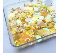 Perline di perle miste di da 10 g/sacchetti, paillettes piatte rotonde in PVC, per cucito artigianale, perline di semi di vetro per abiti da sposa - Paillettes gialle - 120 g