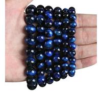 Perline di pietra naturale, occhio di tigre, ametiste, rodonite, calcedonio, amazzonite, perline rotonde sciolte da 4, 6, 8, 10, 12 mm per la creazione di gioielli - Occhio di tigre blu - 8 mm, 45 p