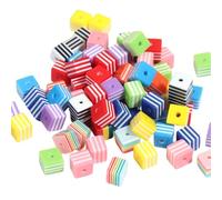 Perline di vetro, 200 pezzi, perline di cubo arcobaleno a strisce acriliche con foro da 8 mm, gomma da masticare a righe colorate, quadrate, per creazione di gioielli artigianali fai da te, modello d