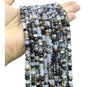 Perline distanziatrici sfuse in pietra di calcedonio e tormalina sfaccettata, 4x6 mm, per la creazione di gioielli, accessori per braccialetti fai da te - mix di agata nera - 4x6 mm, 87-89 pezzi